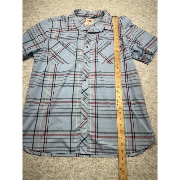 Levis Shirt‎ Mens XL Blue Red Gray Plaid Short Sleeve Western Pearl Snap Casual - Picture 3 of 5